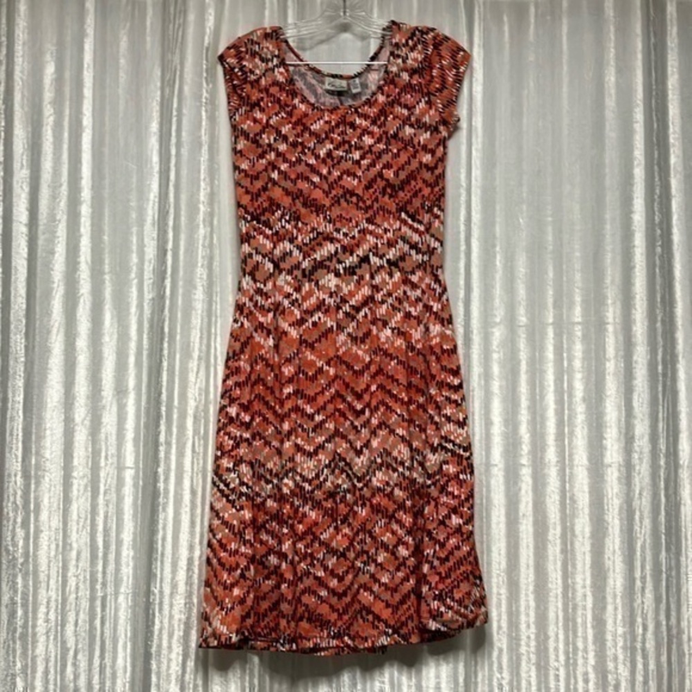 Kim Rogers Stretch Multi Colors Chevron Print Flare Shift Dress Scoopneck Sz PM